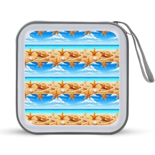 Hard Plastic DVD CD Wallet Holder Organizer Turquoise Ocean Sea Beach Gold Sand Sunshine Starfish Conch Seashell 40 Capacity CD/DVD Case Holders Storage Binder - color: color779