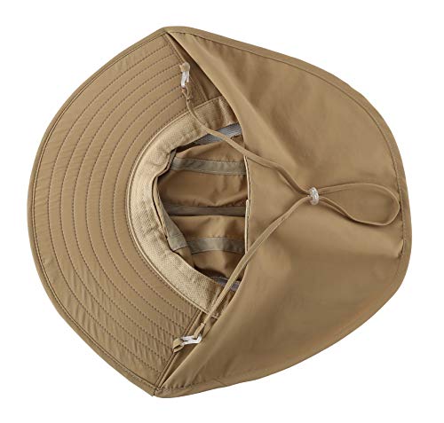 Connectyle Kids Large Brim UV Protection Sun Hat with Neck Flap Mesh Fishing Cap - color: Khaki