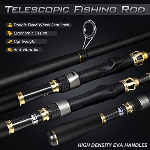 PLUSINNO Fishing Rod and Reel Combo, Telescopic Fishing Pole Kit with Spinning Reel, Tackle Box, Fishing Lures and Travel Carrying Bag, Fishing Gear Gifts for Men - color: Elite Hunter Single Fishing Rod(No Reel &Lure), size: 1.8M 5.91 FT