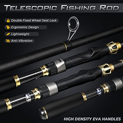 PLUSINNO Fishing Rod and Reel Combo, Telescopic Fishing Pole Kit with Spinning Reel, Tackle Box, Fishing Lures and Travel Carrying Bag, Fishing Gear Gifts for Men - color: Elite Hunter Single Fishing Rod(No Reel &Lure), size: 1.8M 5.91 FT