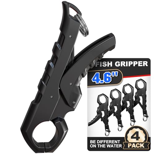SNAIL TRAIL 4.6'' Fish Gripper, Fishing Scale Hook Non-Puncture Replacement Clamp - Lip Grabber for Cull Tag. Tournament Bass Culling Beam Clip, Black (4 Pack) - color: Black