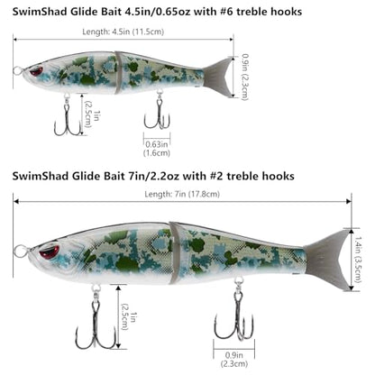 Bassdash SwimShad Glide Baits Jointed Swimbait Bass Pike Salmon Trout Muskie Fishing Lure - color: Green Vegetation Camo, size: 7in/2.2oz