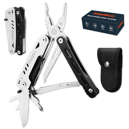 12-in-1 Multitool Pliers with Safety Lock, Fire Starter & Whistle, Stainless Steel Pocket Knife, Camping Multitool with Detachable Scissors for Outdoor Survival, EDC Gear - style: 12 IN 1