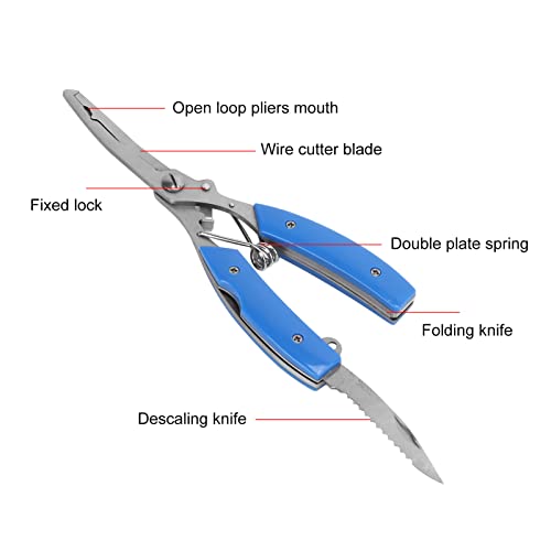 Fishing Pliers Multifunctional Stainless Steel Fishing Scissors with 2 Blades Braid Line Cutters Hook Remover - color: Blue