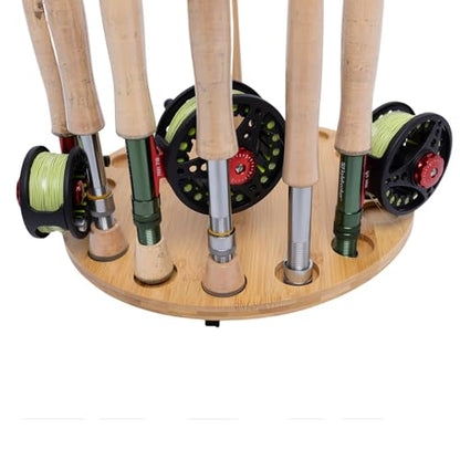 Fishing Pole Rod Racks—Floor Stand Bamboo Fishing Gear Equipment Storage Organizer, Easy Installation - Round rods holder - style: holds up 15 rods