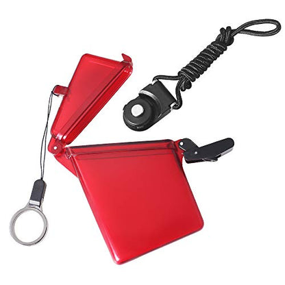 Sport Waterproof ID Card Badge Holder Case with Lanyard Cover Multiple Credit Cards, Registration, ins Card Heavy Duty Durable Locker Dry Box (Clear Red,2pack) - color: Clear Red,2pack
