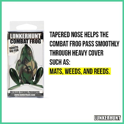 Lunkerhunt - Topwater Fishing Lures for Bass Trout Fishing | Combat Frog Lure for Big Fish | Award Winning Hollow Body Frog Fishing Bait with Weedless Hooks - color: Fox Trot