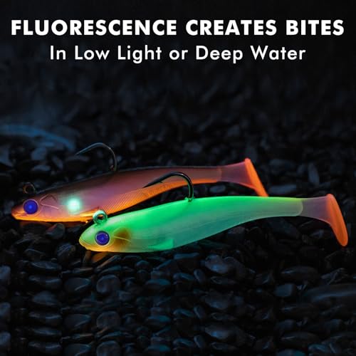 TRUSCEND Shadtale Easy Catch Soft Fishing Lures with BKK Hooks - Trembly Sinking and Vibrating Swim for More Bites, Pre-Rigged Swimbaits for Bass, Trout, Crappie, Walleye, Freshwater Saltwater Fishing - color: 5",1.2oz