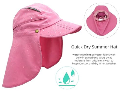 Men Women Safari Fishing Sun Cap with Removable Neck Flap UPF 50+ UV Protection Quick Dry Breathable Hats - color: Pink
