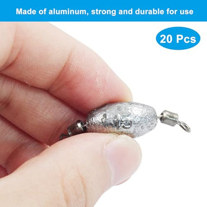 Uenhoy Fishing Weights Inline Trolling Fishing Sinker Tackle with Inner Swivels, Oval Drop Casting Fishing Weight Sinkers - size: 1/2 oz, 20pcs