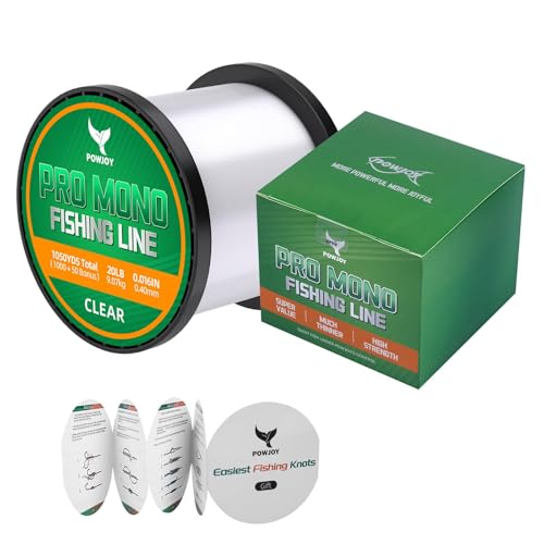 Monofilament Fishing Line with Knot Guide Card, Tangle-Free Snap Ring for No More Mess, Low Memory Smooth Casting Nylon Mono String, 15/20/30/50/80LB, 220-1050 Yards - color: Clear, size: 20LB 1050Yards