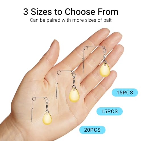 50Pcs Fishing Spinnerbait Kit Gold Teardrop Fishing Spinner Blades Smooth Spoons Rigs with Colorado Blade Lure Making Fishing Lures Replacement Accessories