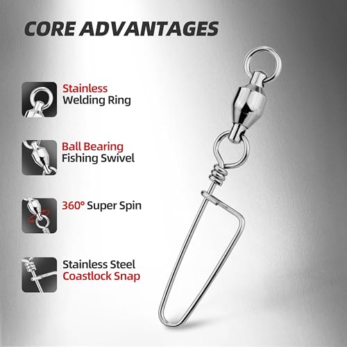 30PCS High Strength Fishing Snap Swivels – Stainless Steel Ball Bearing Barrel Swivels, Corrosion Resistant Fishing Connector Clips for Freshwater and Saltwater - size: 1#