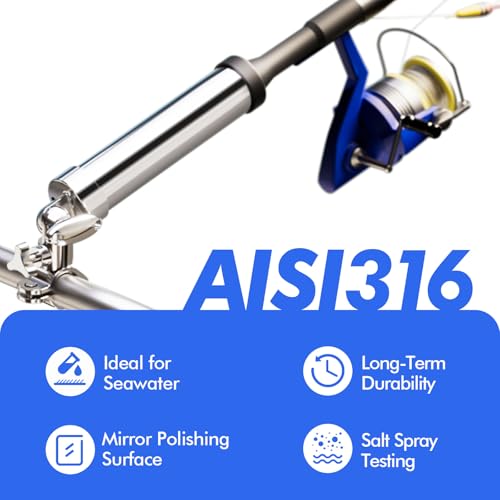 Boat Fishing Rod Holder, 360 Degree Marine Grade Stainless Steel 316 Adjustable Swivel Fishing Pole Holders, Deck Mount and Rail Mount Fishing Rod Bracket