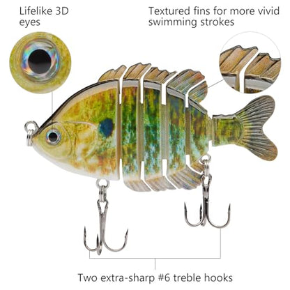BASSDASH SwimPanfish Multi Jointed Panfish Bluegill Swimbaits Hard Topwater Bass Lures Fishing Lure Crank Saltwater 3.5in/0.85oz - color: Blue/Gold Pumpkinseed