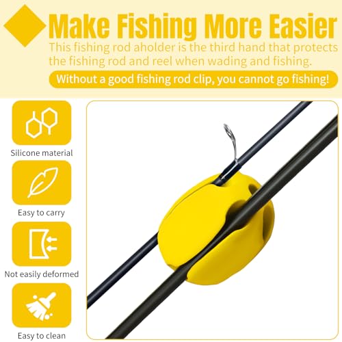 Blueweenly 12 Pcs Portable Silicone Fishing Pole Rod Holder Clips Fixed Ball 5 Holes Multifunctional Rubber Fishing Pole Puller Clips Bike Rod Holder Straps for Travel Ground Car Bike - color: Yellow