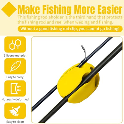 Blueweenly 12 Pcs Portable Silicone Fishing Pole Rod Holder Clips Fixed Ball 5 Holes Multifunctional Rubber Fishing Pole Puller Clips Bike Rod Holder Straps for Travel Ground Car Bike - color: Yellow