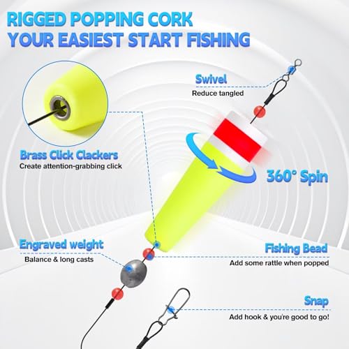 3/4PCS Popping Corks Fishing Bobbers Float Rigs for Saltwater Freshwater Fishing Tackle Weighted Bobbers Size 3IN/4IN/5IN