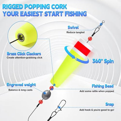3/4PCS Popping Corks Fishing Bobbers Float Rigs for Saltwater Freshwater Fishing Tackle Weighted Bobbers Size 3IN/4IN/5IN