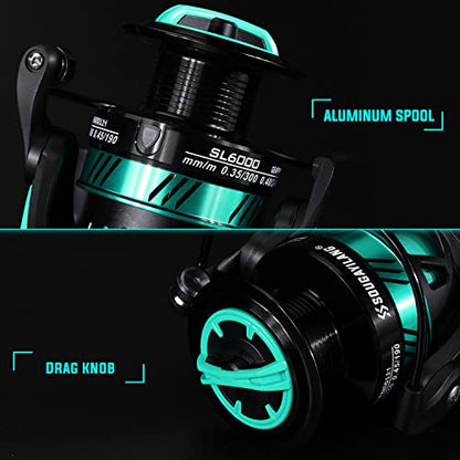 Sougayilang Fishing Reel, Ultralight Spinning Reel with Aluminum Spool, 5.2:1 High Speed Spinning Fishing Reel, 1000-6000 Series for Freshwater - color: Blue, size: 2000