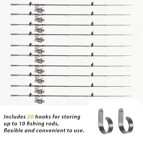Mkono Fishing Rod/Pole Holder for Garage, Wall Ceiling Mounted Horizontal Rod Rack Holds Up to 10 Rods or Combos, Fishing Equipment Storage Organizer Gifts (20pack)