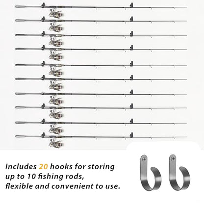 Mkono Fishing Rod/Pole Holder for Garage, Wall Ceiling Mounted Horizontal Rod Rack Holds Up to 10 Rods or Combos, Fishing Equipment Storage Organizer Gifts (20pack)