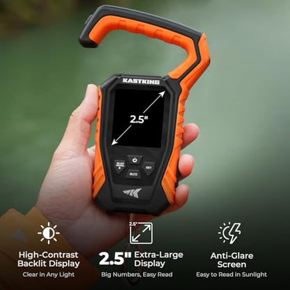 KastKing Weighmaster Mechanical-Digital Fishing Scale with Lip Gripper, 120 lb Capacity, 2.5" Backlit Display, High-Precision Sensor, 9 Weight Memory, Temperature Detection, IPX6 Waterproof - style: D: Orange Combo