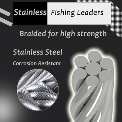 AMYSPORTS Stainless Steel Fishing Leader Saltwater Stainless Rigs Fishing Leader Lure Heavy Wire Fishing Leaders Steel White Nickel - size: #1 (9.8in-50lb) 20pcs