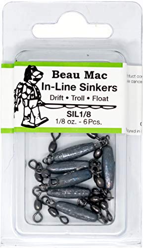 Beau Mac in-Line Sinker | SIL | Precision Weighted Drift Fishing Sinker | For River, Stream, & Float Fishing | Durable | Ideal for Steelhead, Salmon & Trout - size: 1/8oz.