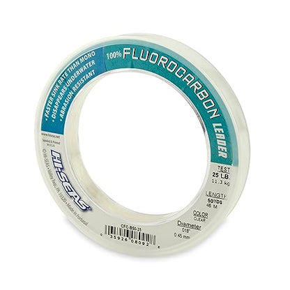 HI-SEAS 100% FLUOROCARBON Fishing LINE Leader - Clear Invisible Leader UNDETECTABLE to Fish, Fast Sinking 6LB-400LB - style: 0.018 in / 0.45 Mm, 25 Lb, 50 Yd