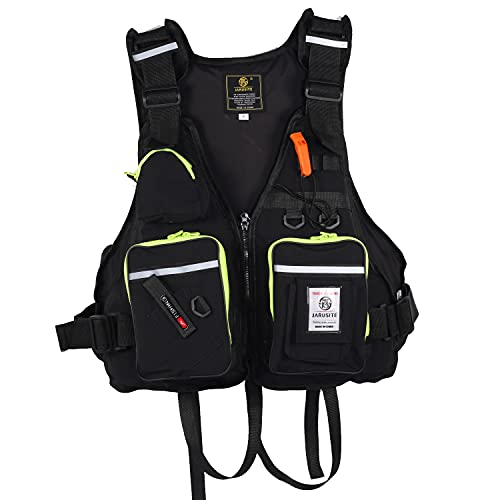 JKSPORTS Fishing Vest Safety Life Jacket for Swimming Sailing Boating Kayak Floating Multifunction for Men and Women Vest/Kayak - color: Black green