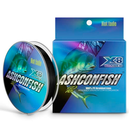 Ashconfish Braided Fishing Line Color Never Fade 8 Strands Super Strong PE Fishing Line Abrasion Resistant Fishing Wire Zero Stretch 6lb to 300lb - color: Black, size: 109Yards(100m)-10lb/0.14mm