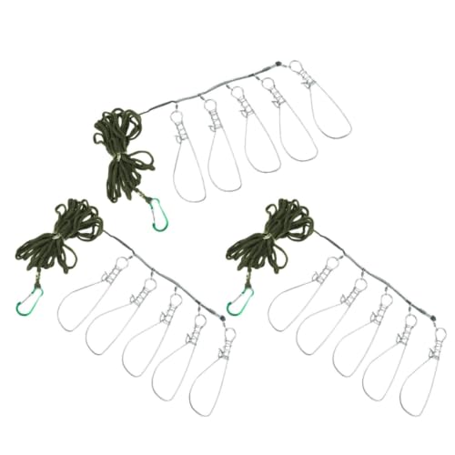SHERCHPRY 3 Sets Stainless Steel Fish Stringer with 5lock Structure and Snap Hooks, Portable and Resistant to Saltwater Corrosion, for Bass Fishing and Individual Fishing Trips