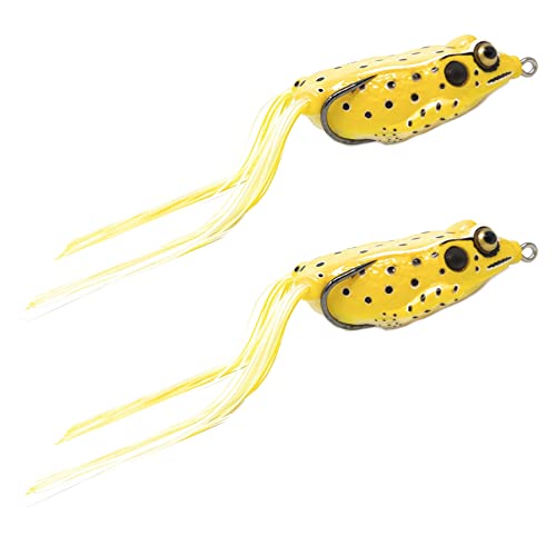 Reaction Tackle Hollow Body Frogs for Bass Fishing - Ultra Realistic Weedless Top Water Frog Lure for Bass, Snakehead, Pike and More - Floating Topwater Fishing Lures - 2 Pack - color: Cheetah Frog