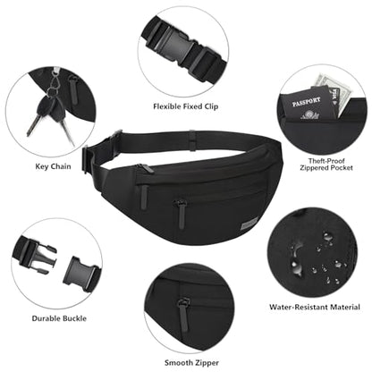 MAXTOP Large Crossbody Fanny Pack Waist Pack with 4-Zipper Pockets Hiking Travel Essentials for Women Men Belt Bag, for Hiking Running Travel Cycling,Black - color: Black
