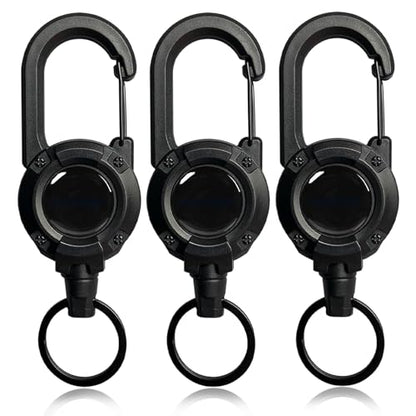 Retractable Keychain 3-Pack Heavy Duty Zinger Retractors 24" Auto-Extend Lanyard for Keys ID Badges & Small Tools Lightweight Gear Keeper for Outdoor & Daily Use (Black)