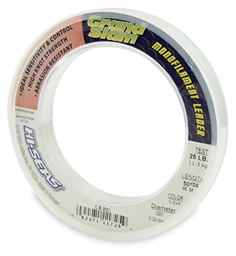 HI-SEAS Grand Slam Monofilament Fishing Leader - Superior Strong Clear Black, for Freshwater & Saltwater Big Game Bottom Fishing, Trolling - color: Clear, style: 50 Yd, 25 Lb, .020 in / 0.50 Mm
