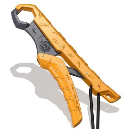 SNAIL TRAIL 7.5'' Floating Fish Gripper, Fishing Grabber | Catfish Mouth Pliers, Caught Bass Holder, Fish Scale Hook Clamp, Saltwater Lip Grip Tool with Lanyard, Gifts for Men - color: Yellow-gray
