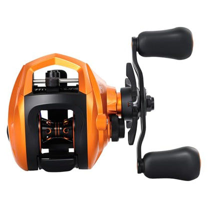 Sougayilang Baitcasting Fishing Reel, 8:1 High Speed Gear Ratio Super Smooth and Powerful Low Profile Baitcaster Reel with Maganic Brake System for Freshwater,Saltwater - color: Orange-Right Hand