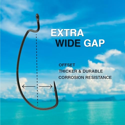 Reaction Tackle Offset EWG Worm Hooks - Super Strong Wide Gap Texas Rig Hooks for Soft Plastic Baits - High Carbon Steel Bass Fishing Hooks (25-Pack) - size: #3/0