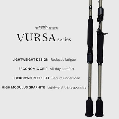 Fitzgerald Vursa Series Baitcasting Rods | High Modulus Graphite | American Tackle TiForged Air Guides | 9 Models | Bass, Walleye & Musky | Freshwater & Inshore - size: 7'0" Medium (casting)