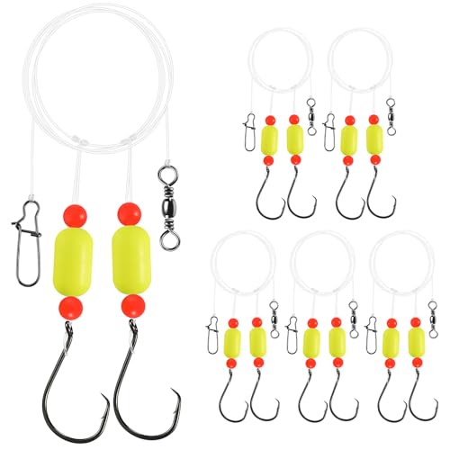 Alwonder 5-Pack Pompano Rigs Surf Fishing Rigs with Snell Floats, Saltwater Live Bait Rig Swivels Duo Lock Snaps Circle Wide Gap Kahle Hooks Rig for Beach Surf Casting Pier Jetty Fishing - color: Red 5-Pack, size: #2/0 Circle Hook