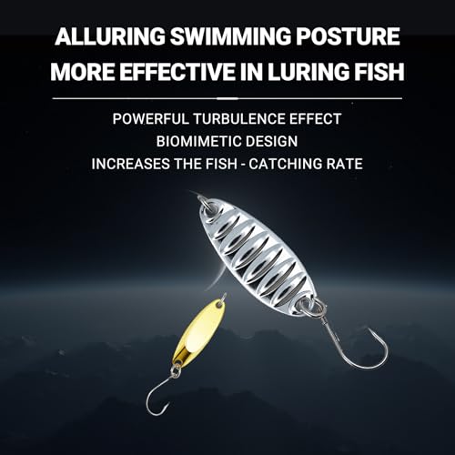 28pcs Spoon Fishing Lures Set with Hooks, Hard Metal Trout Spoons & ice Fishing Spoons for Salmon, bass, and Saltwater Fishin - color: Gold&Silver