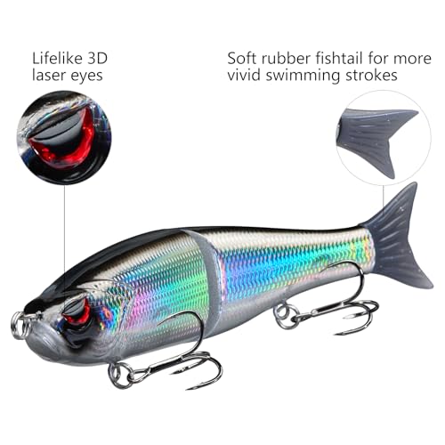 Bassdash SwimShad Glide Baits Jointed Swimbait Bass Pike Salmon Trout Muskie Fishing Lure,3-Pack - color: Green/Silver +Pink/Silver +Black/Silver, size: 7in/2.2oz