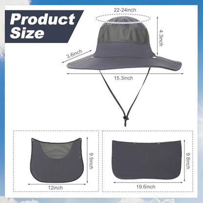 4 Pack Sun Hats for Men Women UPF 50+ Wide Brim Fishing Bucket Hat Summer Outdoor UV Protection Adjustable Neck Flap - color: Light Gray, Gray, Black, Khaki