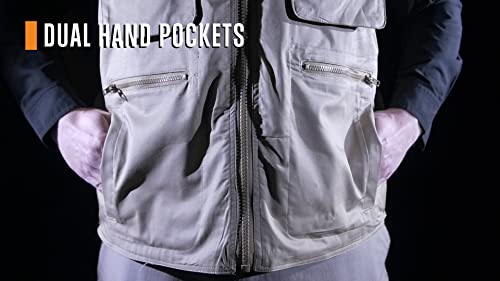 Humvee Ranger Travel Vest for Men, Women, Unisex with Hideaway Hood - Vest for Camping, Photography, Hiking, Outdoor - 100% Cotton, Khaki, XX Large