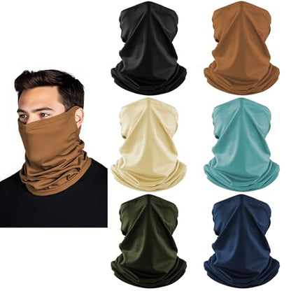 HONGTEYA 6 Pack Summer Neck Gaiter, UV Protection Cooling Face Mask Breathable Bandana Head Scarf Face Cover for Men Women - color: Multicolor Solids