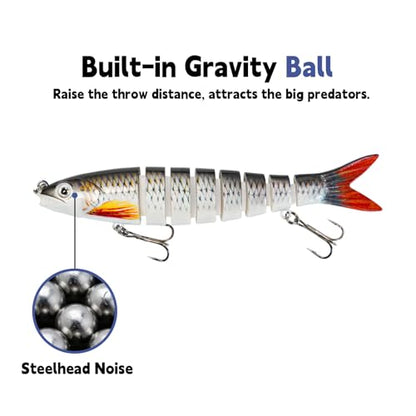 Multi-Joint Sinking Glide Baits, 3.9" Musky Lures, Walleye Fishing Lures for Bass, Trout, Barracuda, Freshwater & Saltwater Fishing