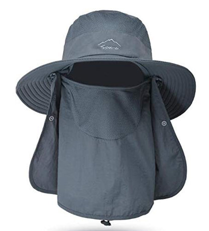 Fishing Hat for Men & Women, Outdoor UV Sun Protection Wide Brim Hat with Face Cover & Neck Flap - color: Dark Grey