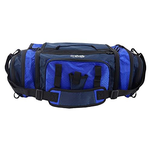 OSAGE RIVER Large Waterproof Fishing Tackle Bag with Padded Shoulder Strap, Ripstop Soft Sided Bag with Fishing Pliers Holder - color: Blue with 3 Tackle Boxes